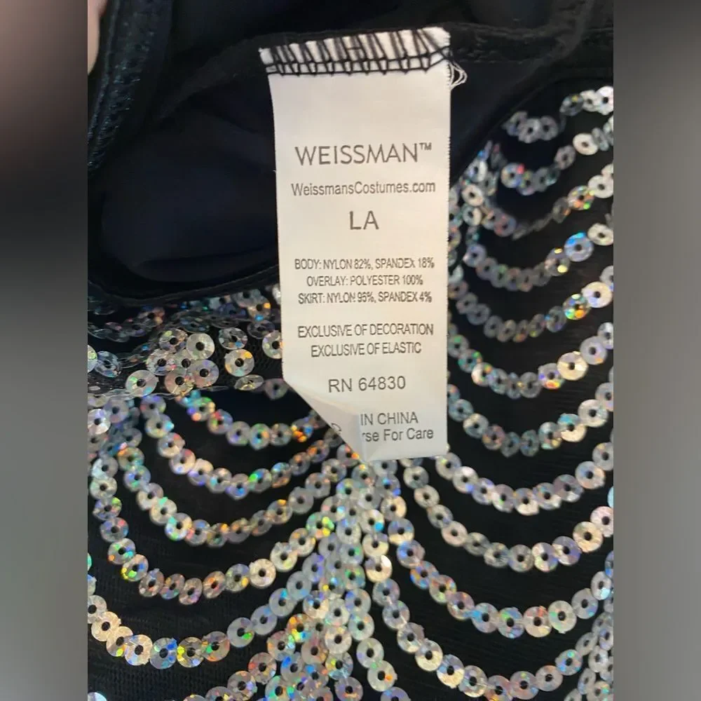WEISSMAN Dance Costume silver sequin fringe dress flapper Charleston 9468 LA